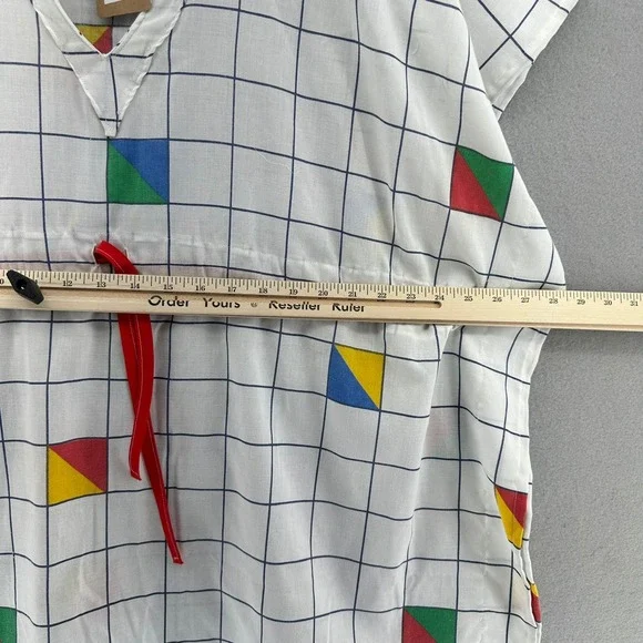 VTG Upcycled Kaftan Swimsuit Coverup 80s Style Geometric Print White SZ S-XL 90s - Picture 7 of 9